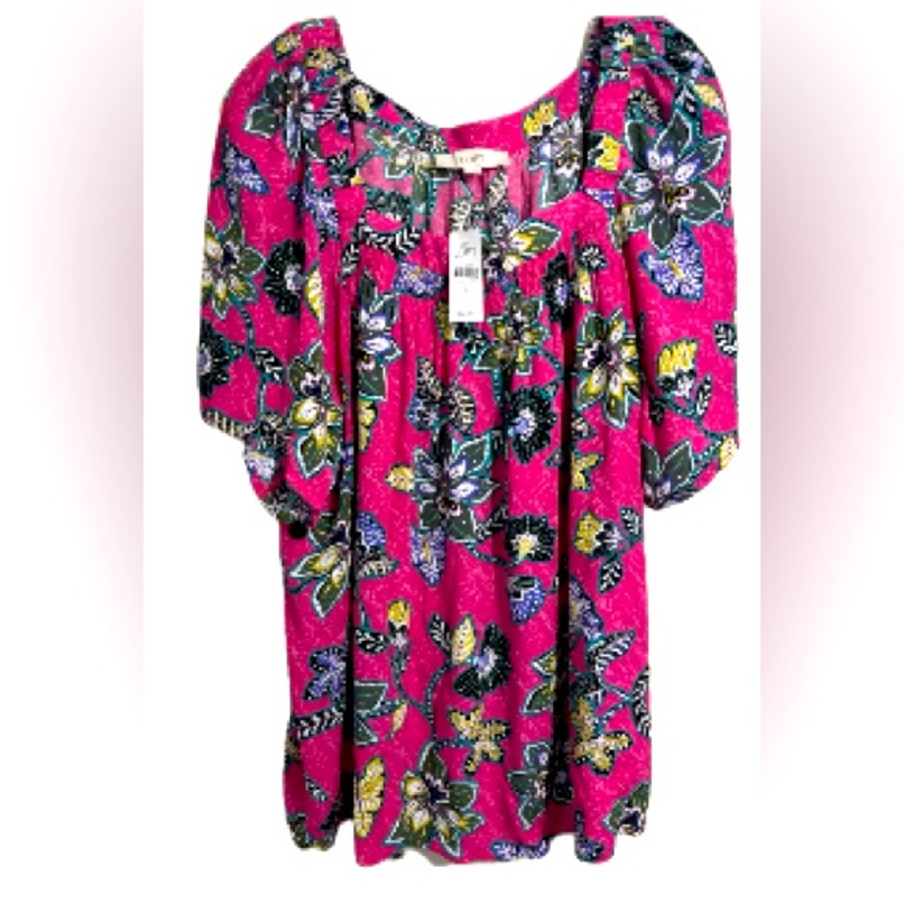 NEW LOFT square neck flowered top with flutter sleeves